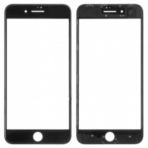 LCD stikliukas Apple iPhone 8 Plus su rėmeliu ir OCA black (O)
